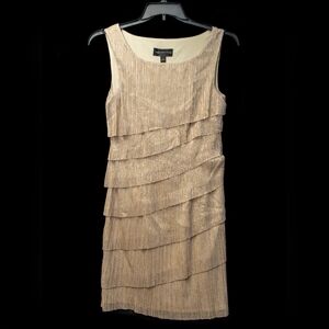 Connected Apparel gold metallic tiered ruffle dress 6